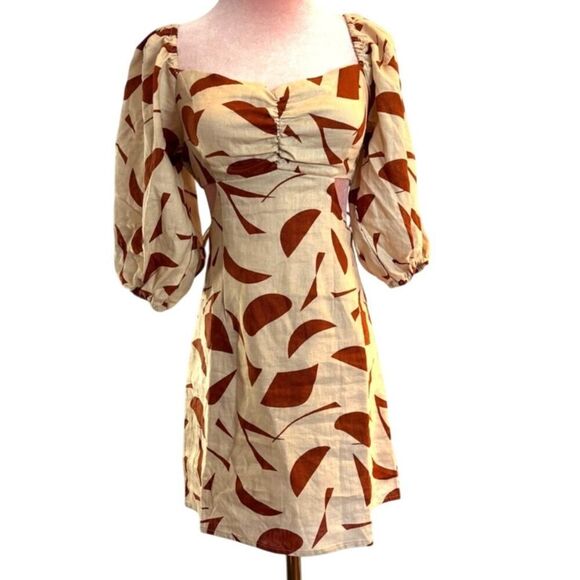 NWOT ASTR the Label Heather Dress Linen Rust Abstract Lined Open Waist XS - Picture 1 of 13